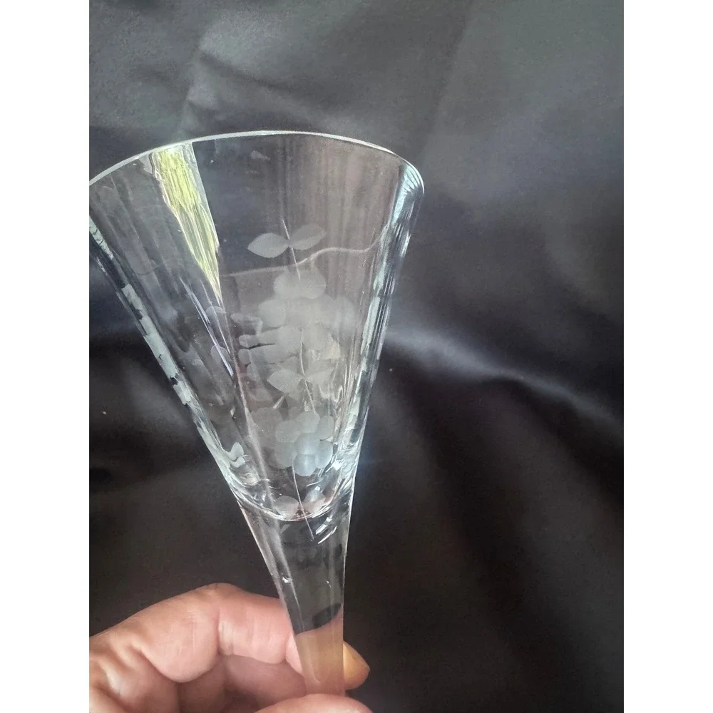 Vintage Etched Floral Crystal Cordial Glass Tall Stem Liqueur Wine Goblet Clear
